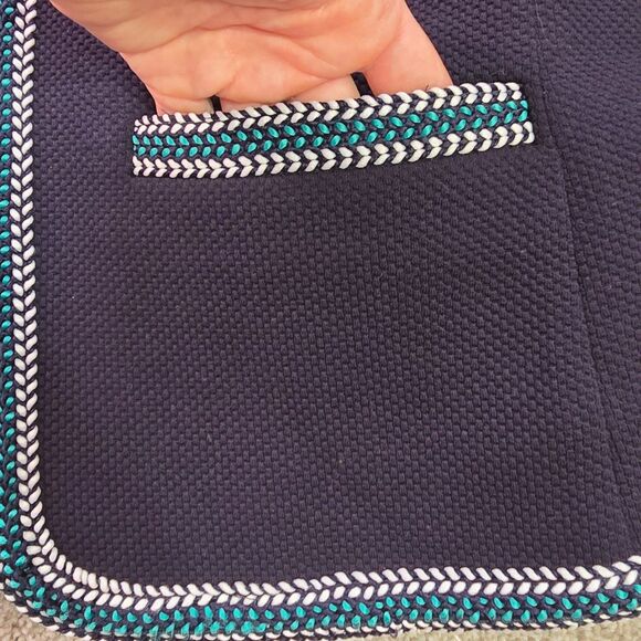 Talbots zipper front navy blazer jacket with pockets embroidered Sz 6 - Picture 9 of 12